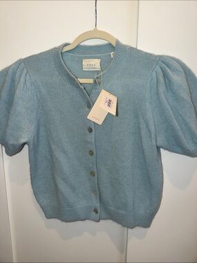 Doen Puff Sleeve Cardigan in Light Blue
